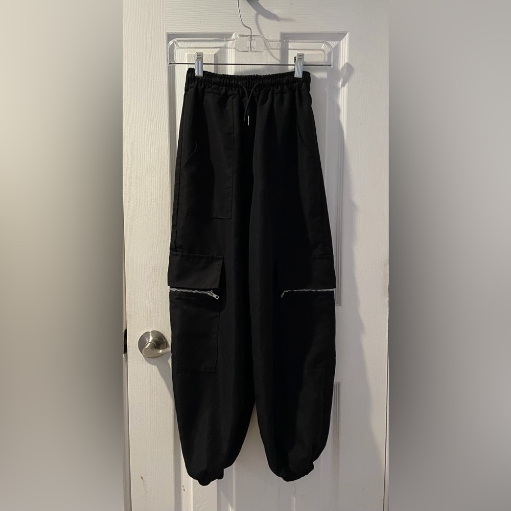 Hanfeitong Black Parachute Pants in Great Condition. Youth Size Large. $8